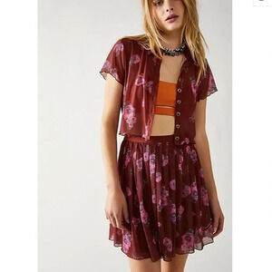 Free People Floral Skirt Set in Burgundy and Pink